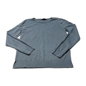 Ann Taylor Loft Women Medium Sweater Teal Gray Thin Knit Tunic Split Side Mom